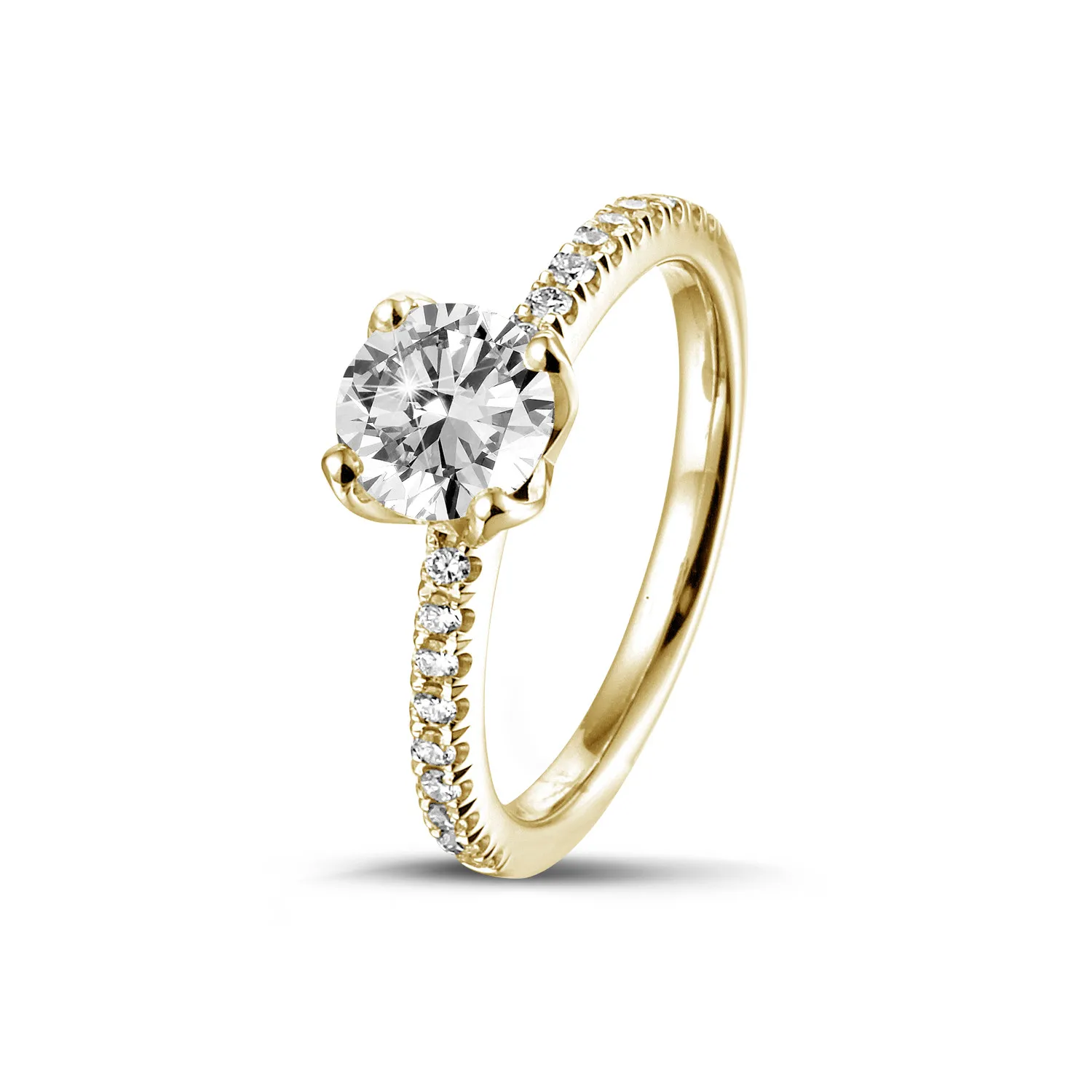 0.70 quilates anillo solitario en oro amarillo con diamantes en los lados 