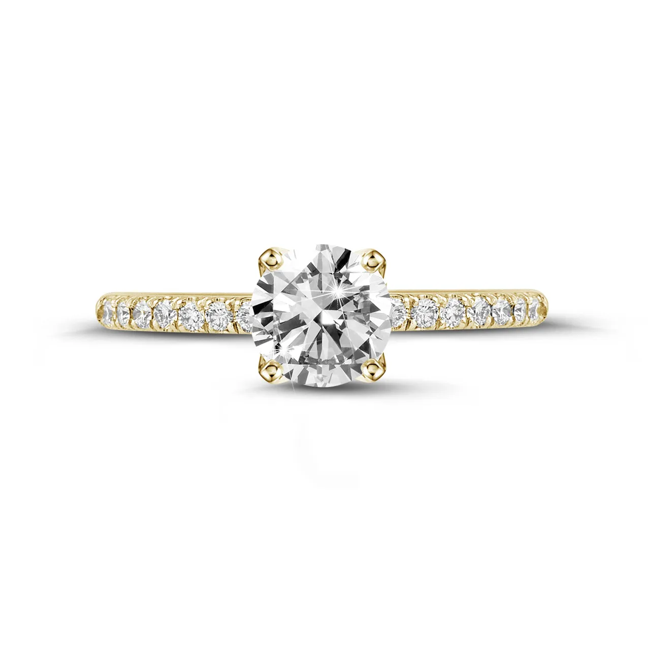 0.70 quilates anillo solitario en oro amarillo con diamantes en los lados 