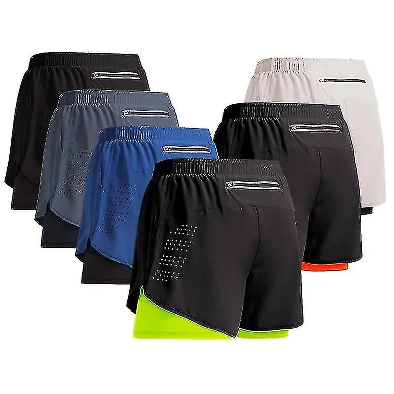 2023 Pantalones cortos deportivos Ropa deportiva para hombres Entrenamiento de dos pisos Pantalón corto Verano 2 en 1 playa Ropa