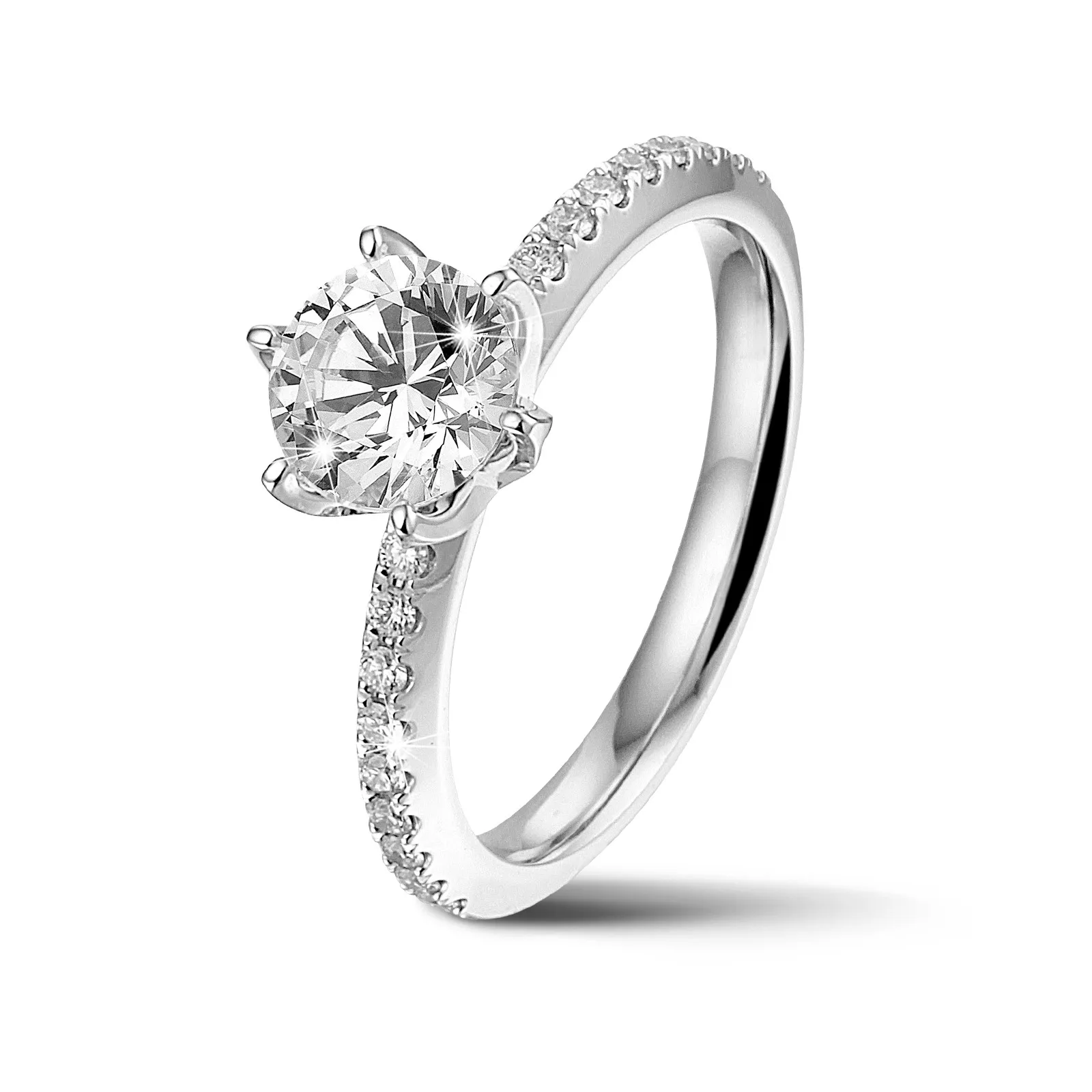 2.50 quilates anillo solitario en oro blanco con diamantes en los lados 