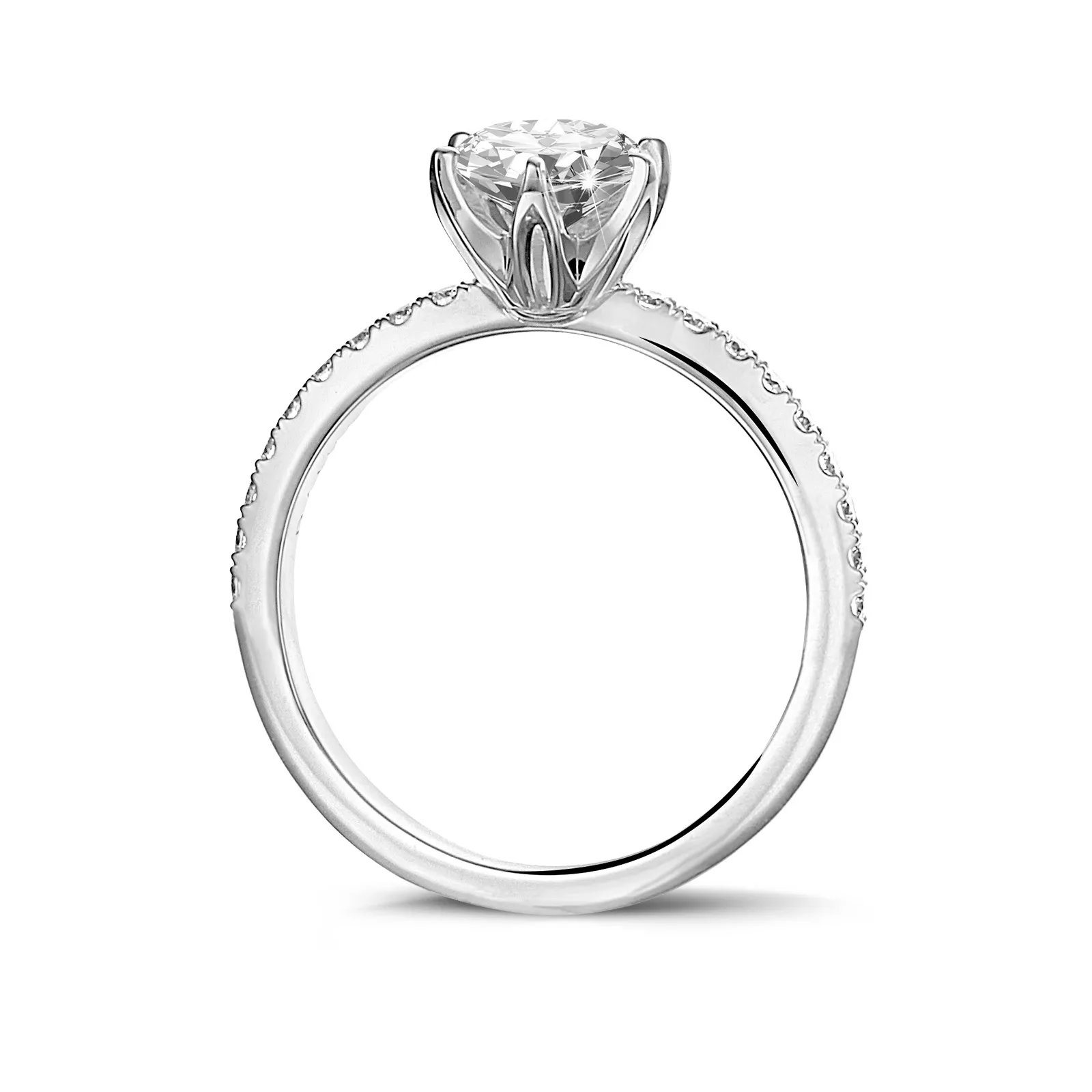 2.50 quilates anillo solitario en oro blanco con diamantes en los lados 