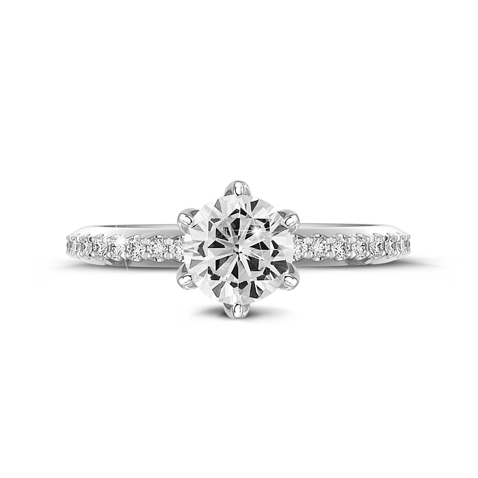 2.50 quilates anillo solitario en oro blanco con diamantes en los lados 