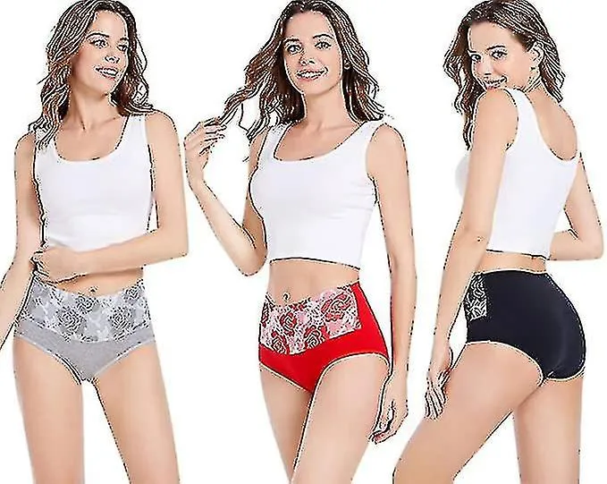 8pcs Ropa interior de algodón de cintura alta Bragas de control de barriga de las mujeres Rosa Jacquard Panty de las mujeres