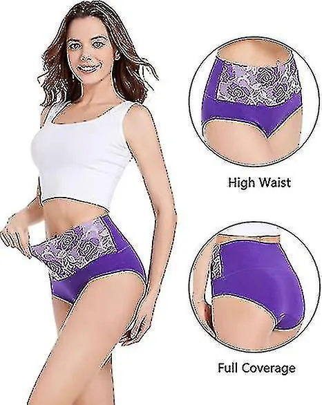 8pcs Ropa interior de algodón de cintura alta Bragas de control de barriga de las mujeres Rosa Jacquard Panty de las mujeres