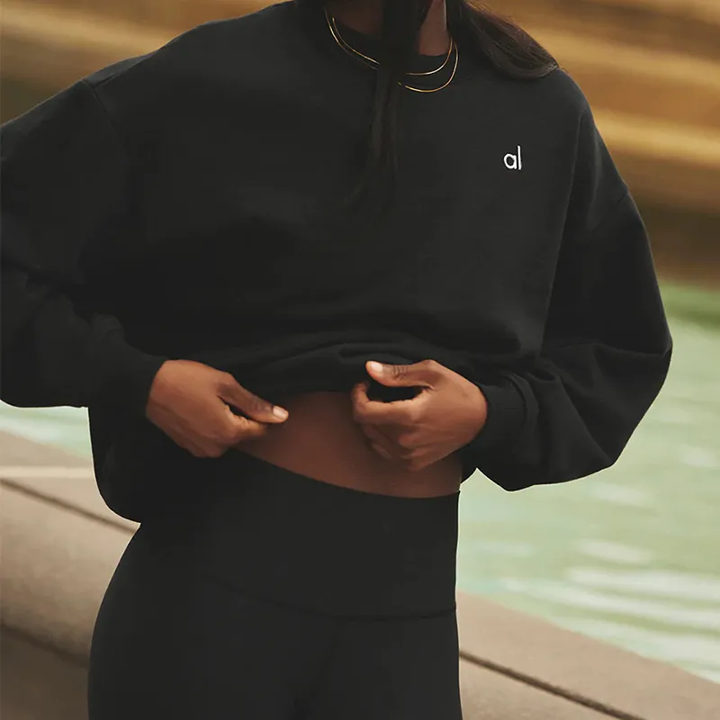 AL Sudaderas de yoga Jersey con cuello redondo Suéter de estudio a la calle Ajuste relajado Laidback City Jogger Ropa deportiva 