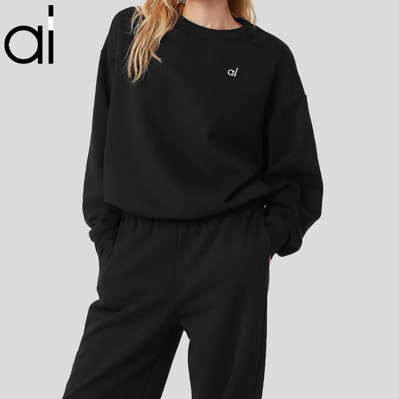 AL Sudaderas de yoga Jersey con cuello redondo Suéter de estudio a la calle Ajuste relajado Laidback City Jogger Ropa deportiva 