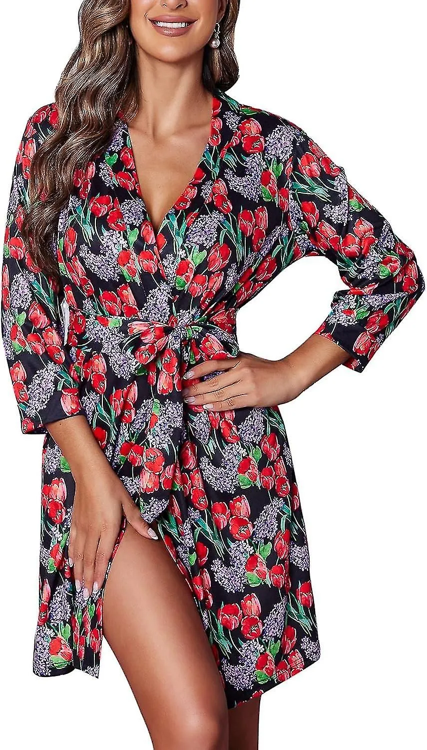 Bata de mujer Kimono ligero Batas Albornoz de punto corto Ropa de dormir suave Ropa de dormir para mujer
