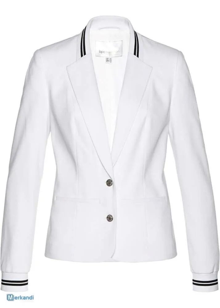 Blazer de mujer, blanco con rayas, puños de costilla, ropa de chaqueta