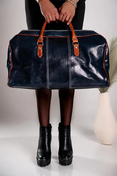 Bolso de piel natural Ella, azul oscuro