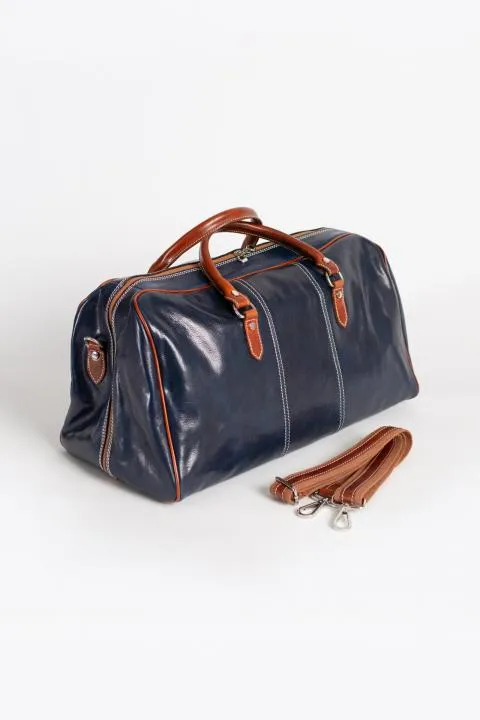 Bolso de piel natural Ella, azul oscuro