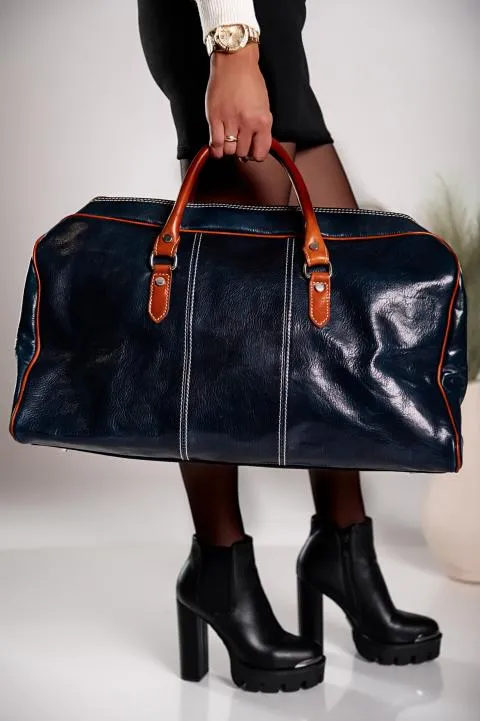 Bolso de piel natural Ella, azul oscuro