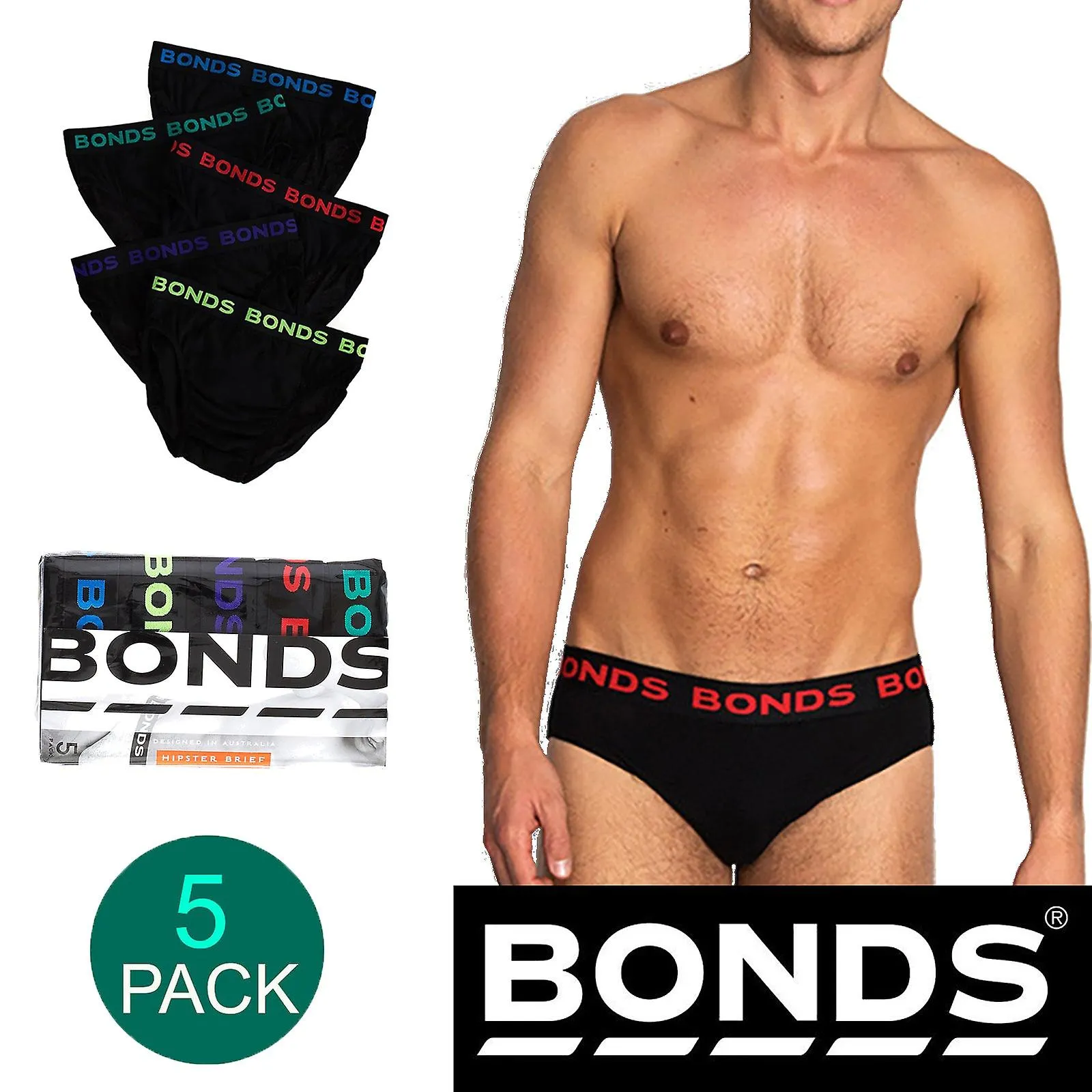 Bonds 5 pack hombre, surtido de calzoncillos hipster de algodón negro, ropa interior cómoda, ropa interior m8dm5t 39k