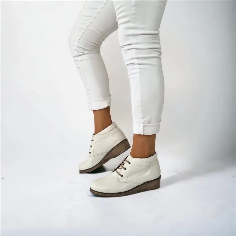 Botines Cómodos Mujer Piel Cuña Cordones Plantilla Extraíble 70241 Hielo, de Tupié
