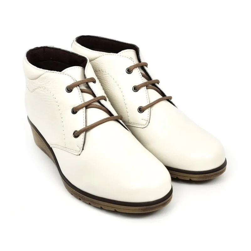 Botines Cómodos Mujer Piel Cuña Cordones Plantilla Extraíble 70241 Hielo, de Tupié