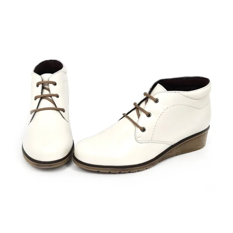 Botines Cómodos Mujer Piel Cuña Cordones Plantilla Extraíble 70241 Hielo, de Tupié