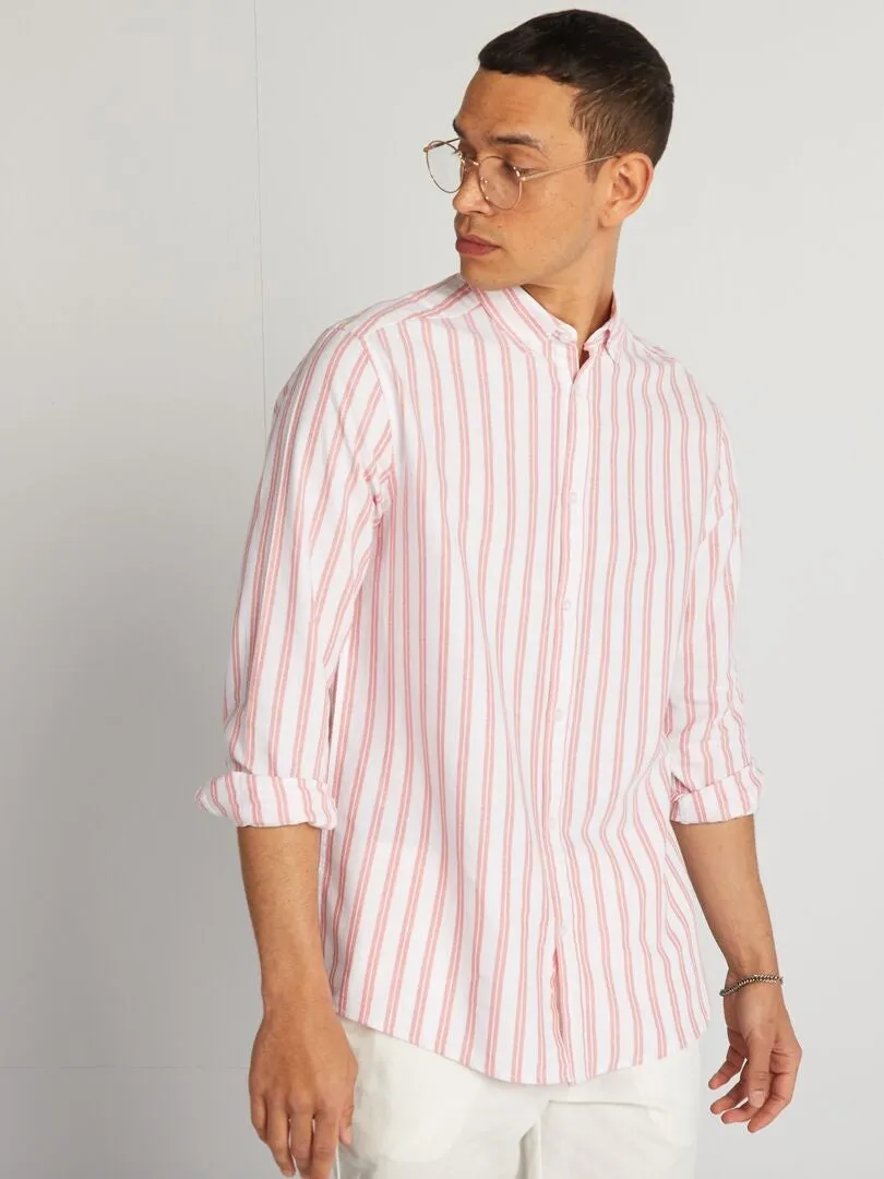 CAMISA CON CORTE RECTO Y RAYAS  NARANJA