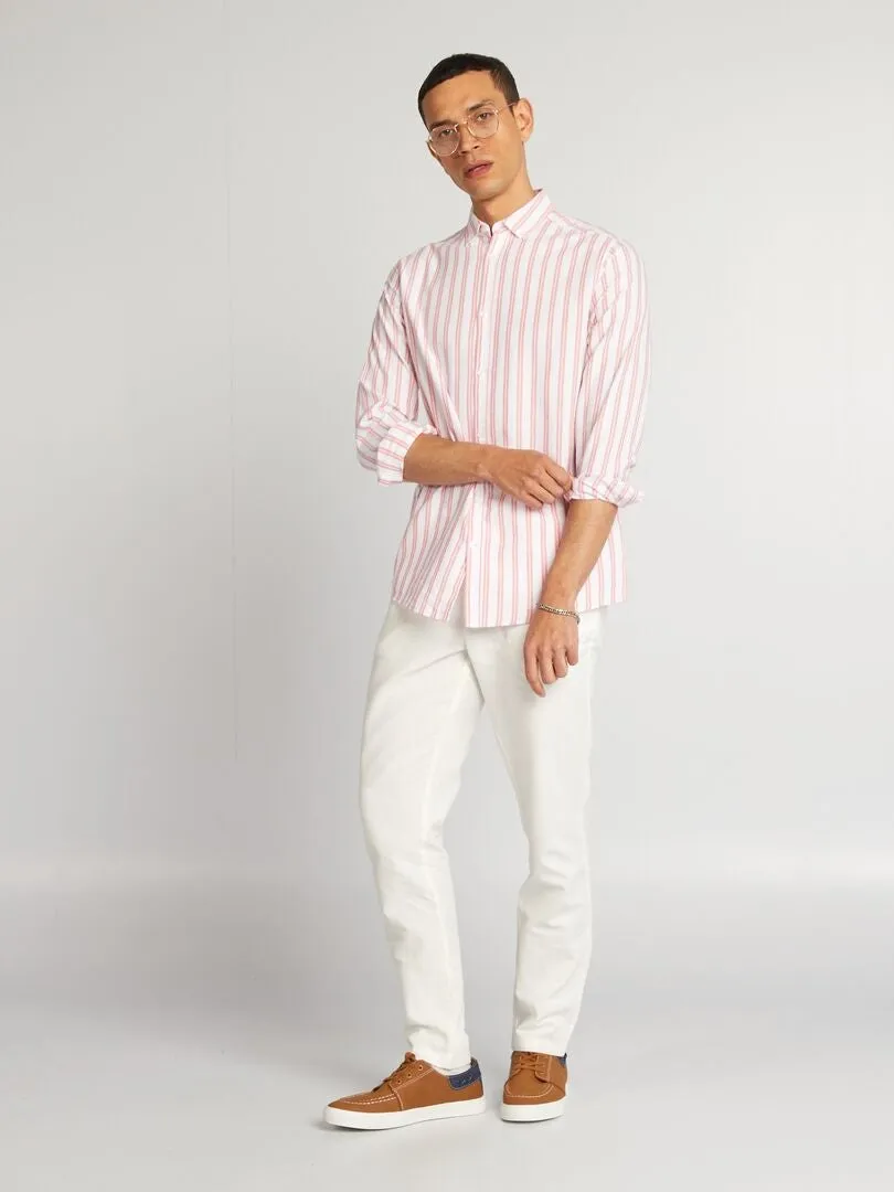 CAMISA CON CORTE RECTO Y RAYAS  NARANJA