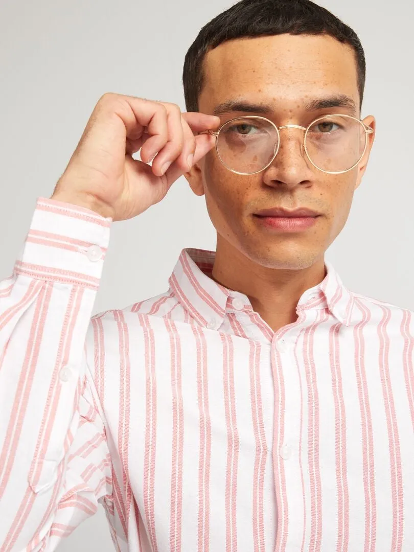 CAMISA CON CORTE RECTO Y RAYAS  NARANJA