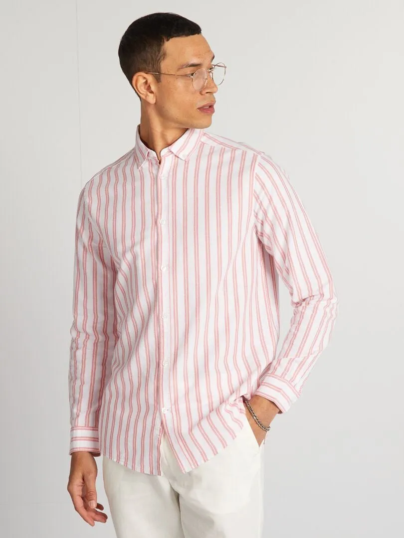 CAMISA CON CORTE RECTO Y RAYAS  NARANJA