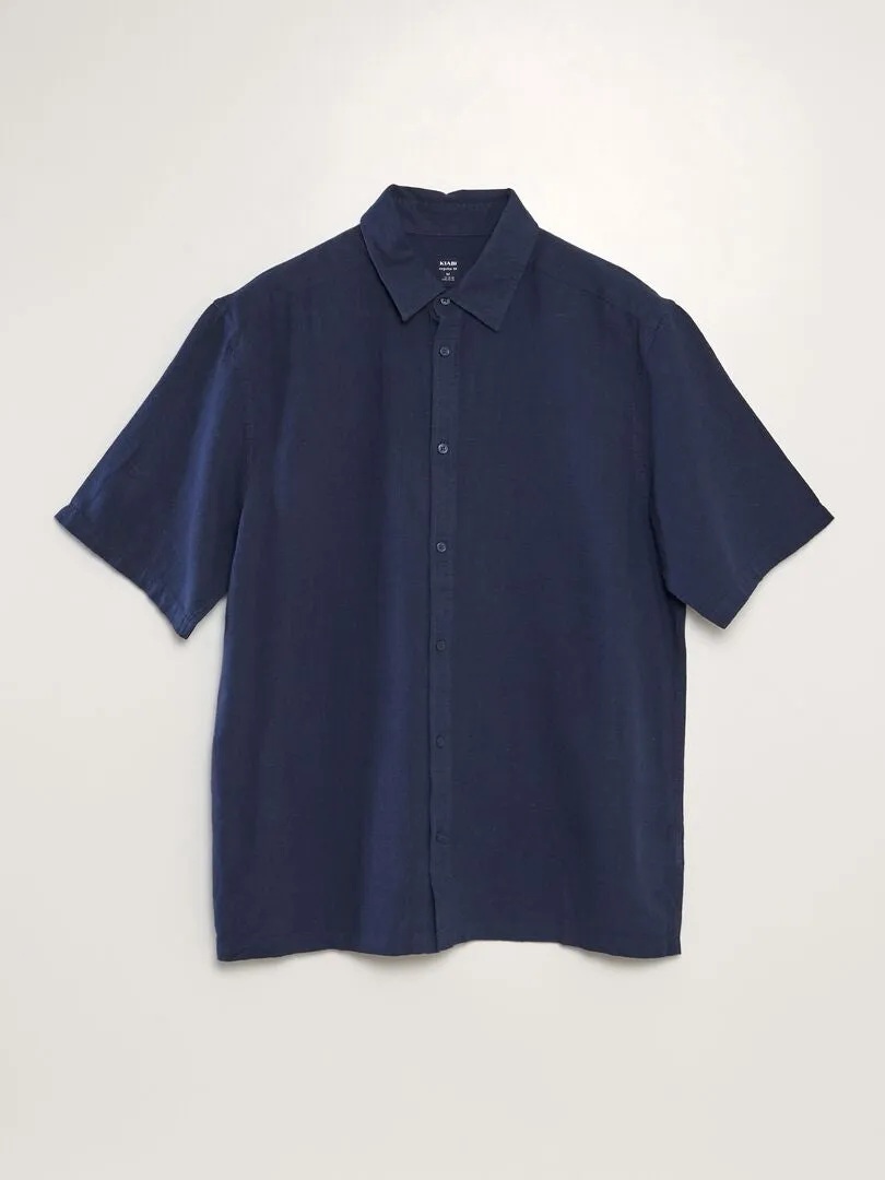 CAMISA DE LINO DE MANGA CORTA  AZUL MARINO