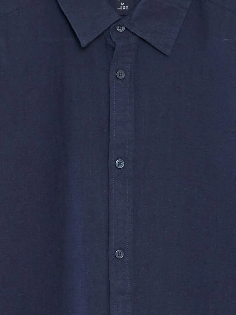 CAMISA DE LINO DE MANGA CORTA  AZUL MARINO