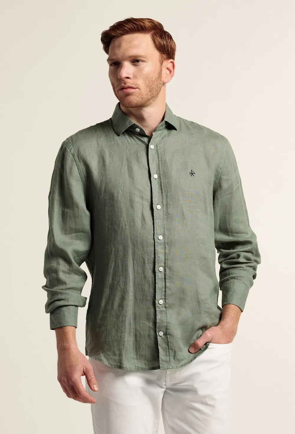 Camisa hombre de lino kaki
