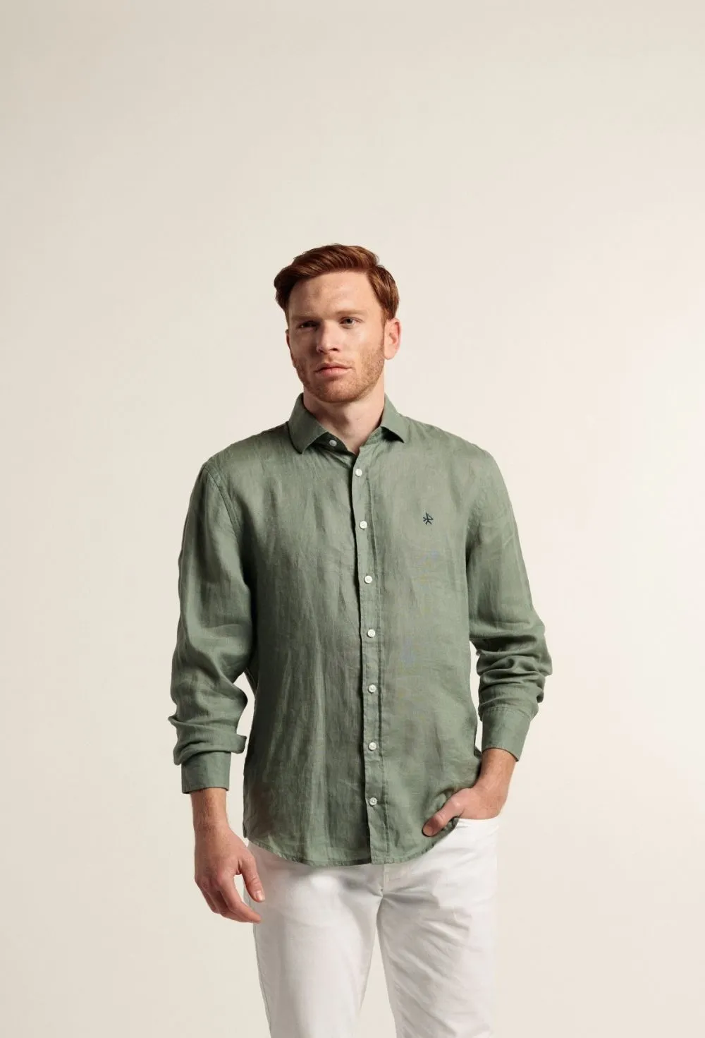 Camisa hombre de lino kaki