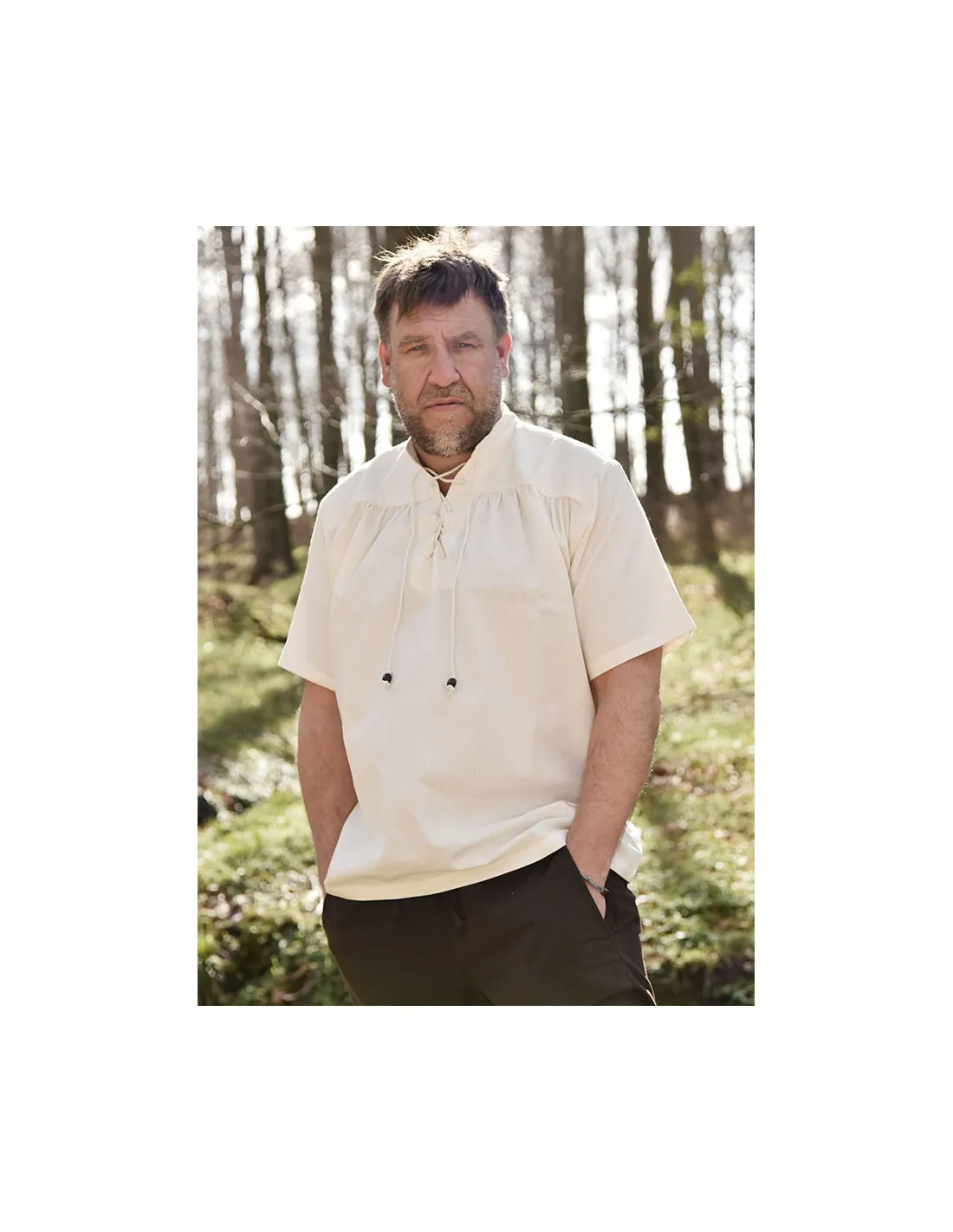 Camisa medieval de verano con mangas cortas, color blanco natural