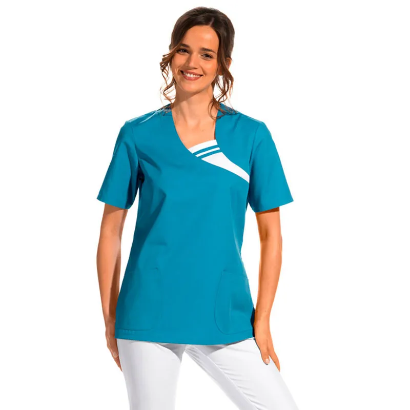 CAMISOLA LABORAL TURQUESA CON DETALLE EN EL CUELLO LEIBER  OFERTA