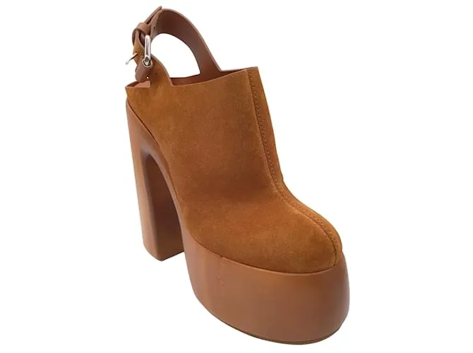 Casadei Brown Kentucky Chunky Plataforma de madera Zapatos de cuero de gamuza de tacón ultra alto Castaño 