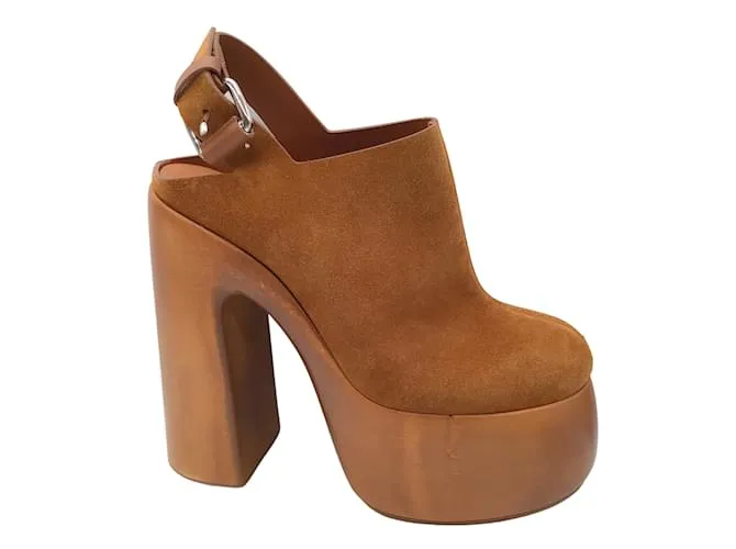 Casadei Brown Kentucky Chunky Plataforma de madera Zapatos de cuero de gamuza de tacón ultra alto Castaño 