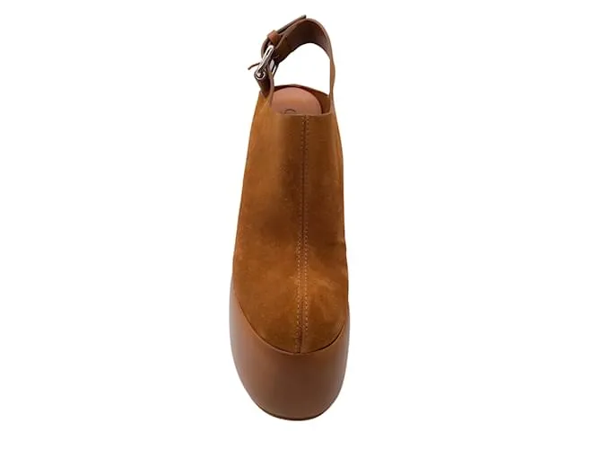 Casadei Brown Kentucky Chunky Plataforma de madera Zapatos de cuero de gamuza de tacón ultra alto Castaño 