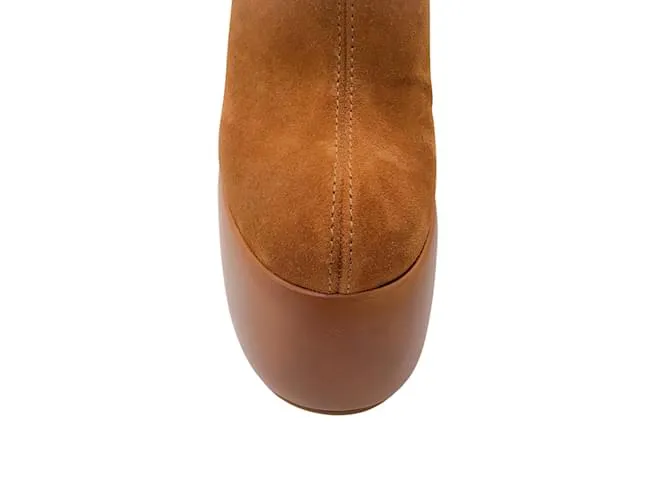 Casadei Brown Kentucky Chunky Plataforma de madera Zapatos de cuero de gamuza de tacón ultra alto Castaño 