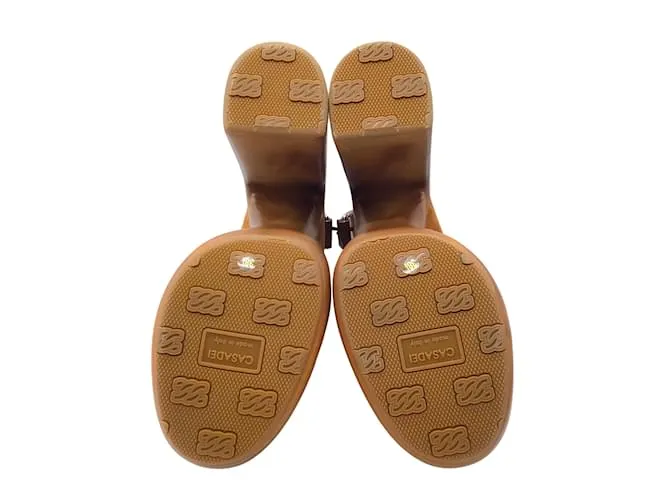 Casadei Brown Kentucky Chunky Plataforma de madera Zapatos de cuero de gamuza de tacón ultra alto Castaño 