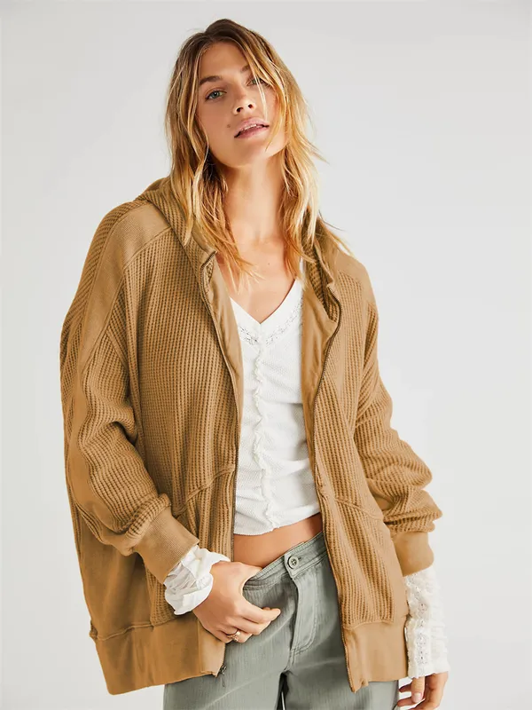 CHAQUETA CON CAPUCHA PARA MUJER A256 ATUENDO DE MANGAS LARGAS BOLSILLOS DE COLOR SóLIDO CHAQUETAS DE GIMNASIO SUELTO ATUENDO DE