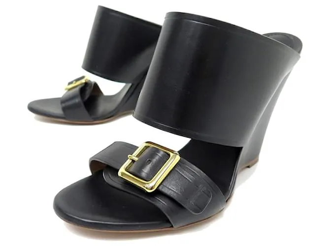 Chloé NUEVOS ZAPATOS MULES CON CUÑA CHLOE 36.5 Zapatos de cuero negro 