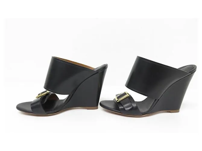 Chloé NUEVOS ZAPATOS MULES CON CUÑA CHLOE 36.5 Zapatos de cuero negro 
