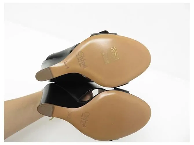 Chloé NUEVOS ZAPATOS MULES CON CUÑA CHLOE 36.5 Zapatos de cuero negro 