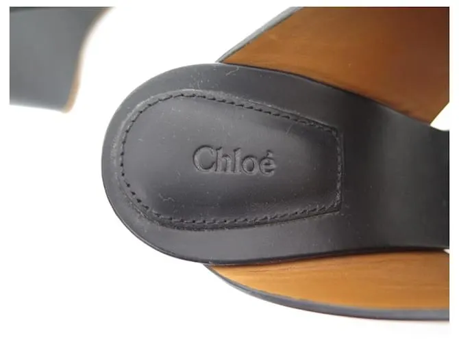Chloé NUEVOS ZAPATOS MULES CON CUÑA CHLOE 36.5 Zapatos de cuero negro 