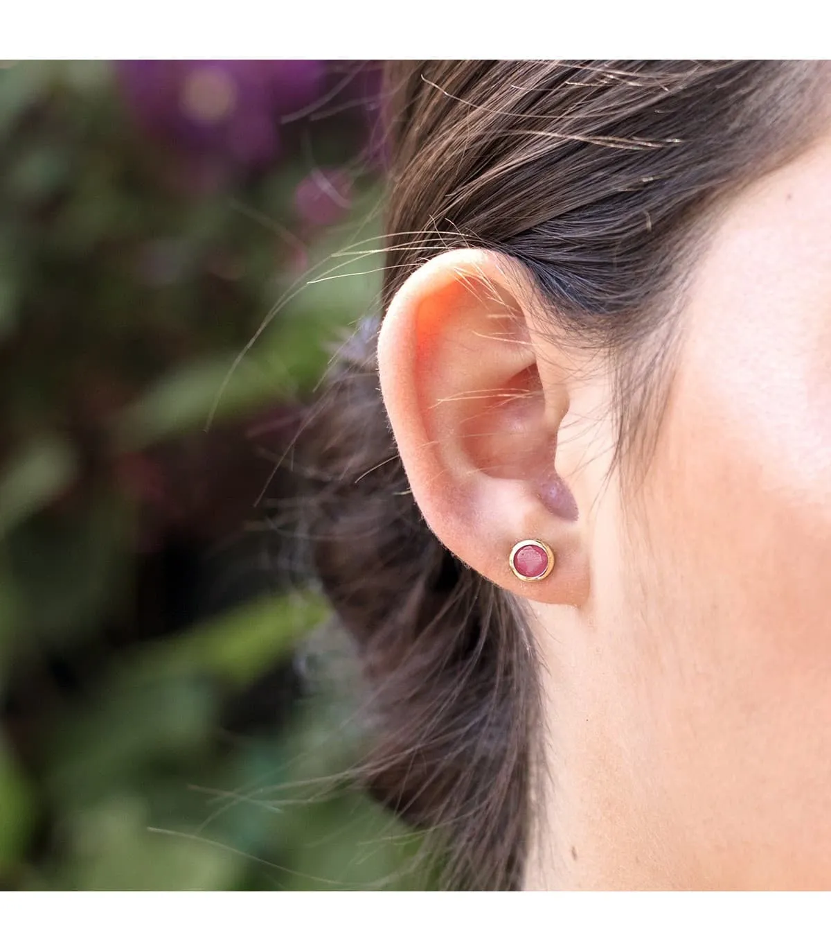 Clous d'oreilles Stick Or 18K Pierre Rose 6,5 mm