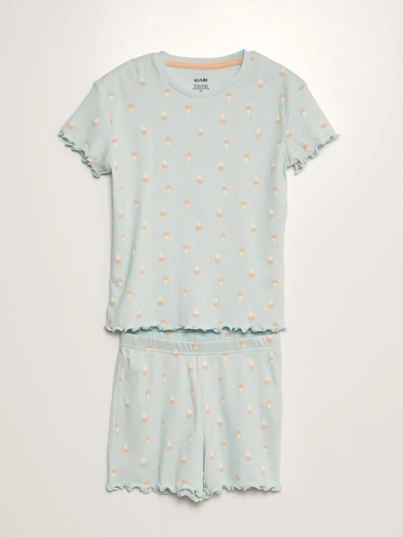 CONJUNTO DE PIJAMA DE CANALé Y ESTAMPADO  2 PIEZAS  AZUL