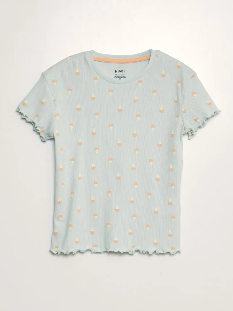 CONJUNTO DE PIJAMA DE CANALé Y ESTAMPADO  2 PIEZAS  AZUL