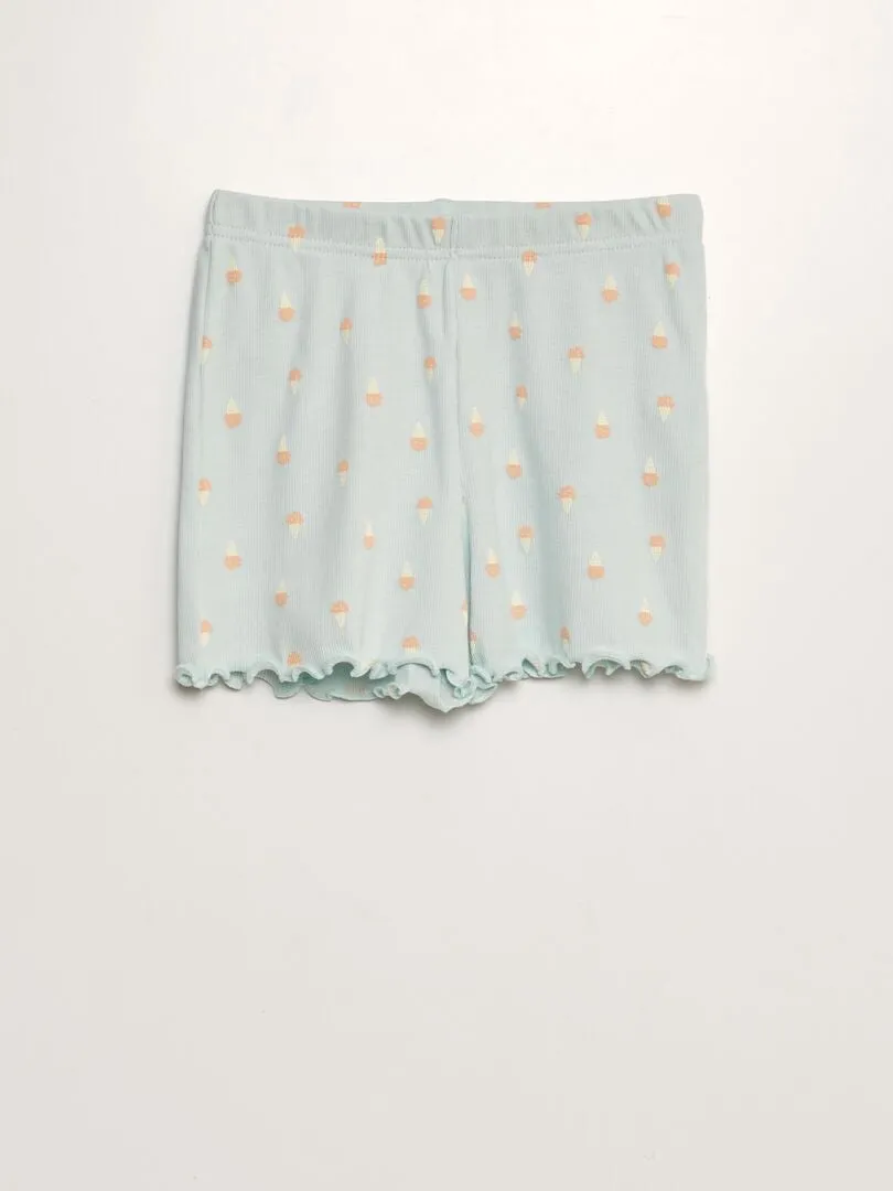 CONJUNTO DE PIJAMA DE CANALé Y ESTAMPADO  2 PIEZAS  AZUL