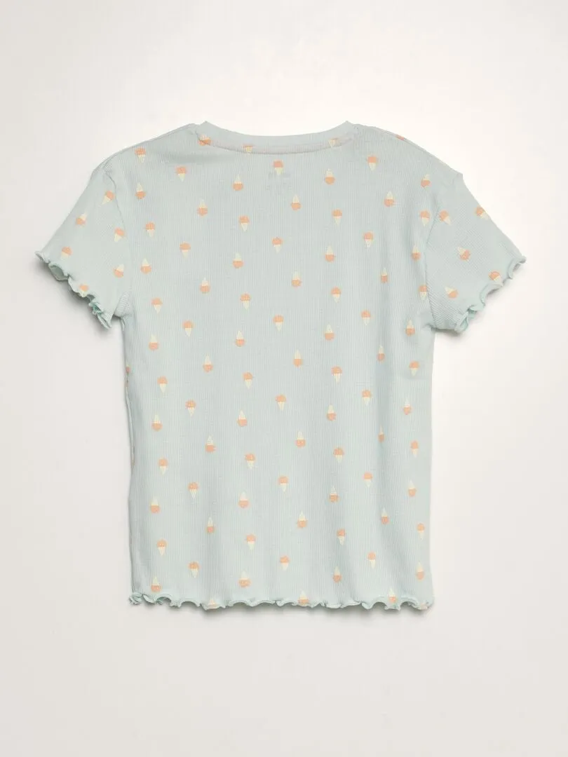 CONJUNTO DE PIJAMA DE CANALé Y ESTAMPADO  2 PIEZAS  AZUL