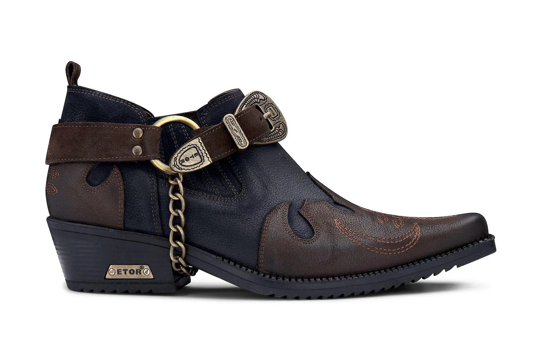 Cuero Azul Marino Hombre Cadena de Metal Cubano Zapatos Vaqueros
