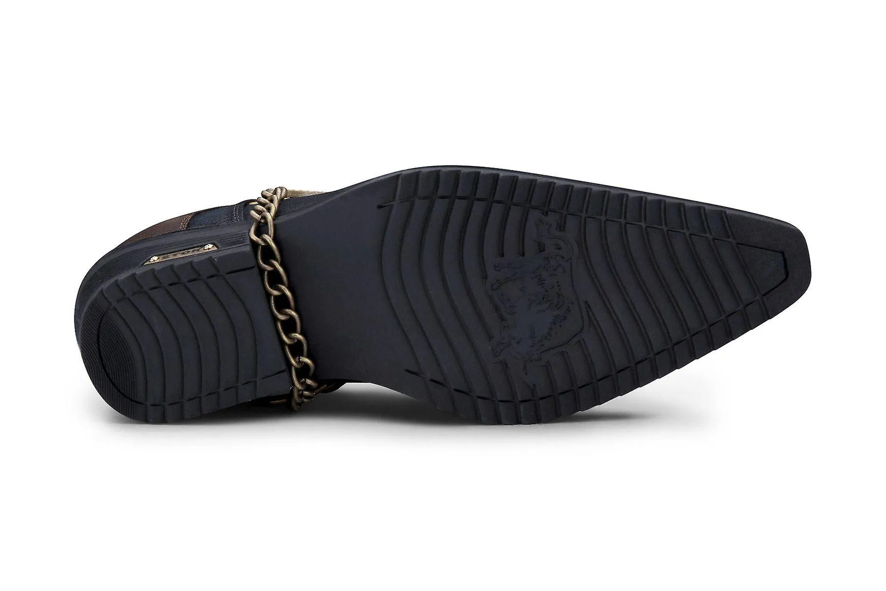 Cuero Azul Marino Hombre Cadena de Metal Cubano Zapatos Vaqueros