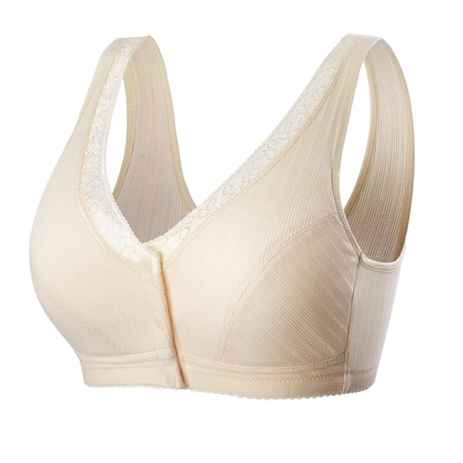 Cómodo sujetador de algodón de talla grande con botón frontal ropa interior inalámbrica para mujer transpirable sin costuras