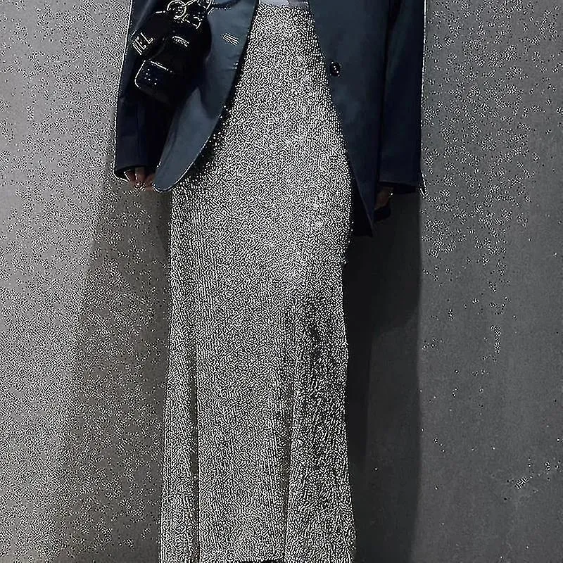 FALDA DE LENTEJUELAS DE MODA ELEGANTE LARGA DE CINTURA ALTA SEñORA DE OFICINA CASUAL FALDAS SUELTASYVAN