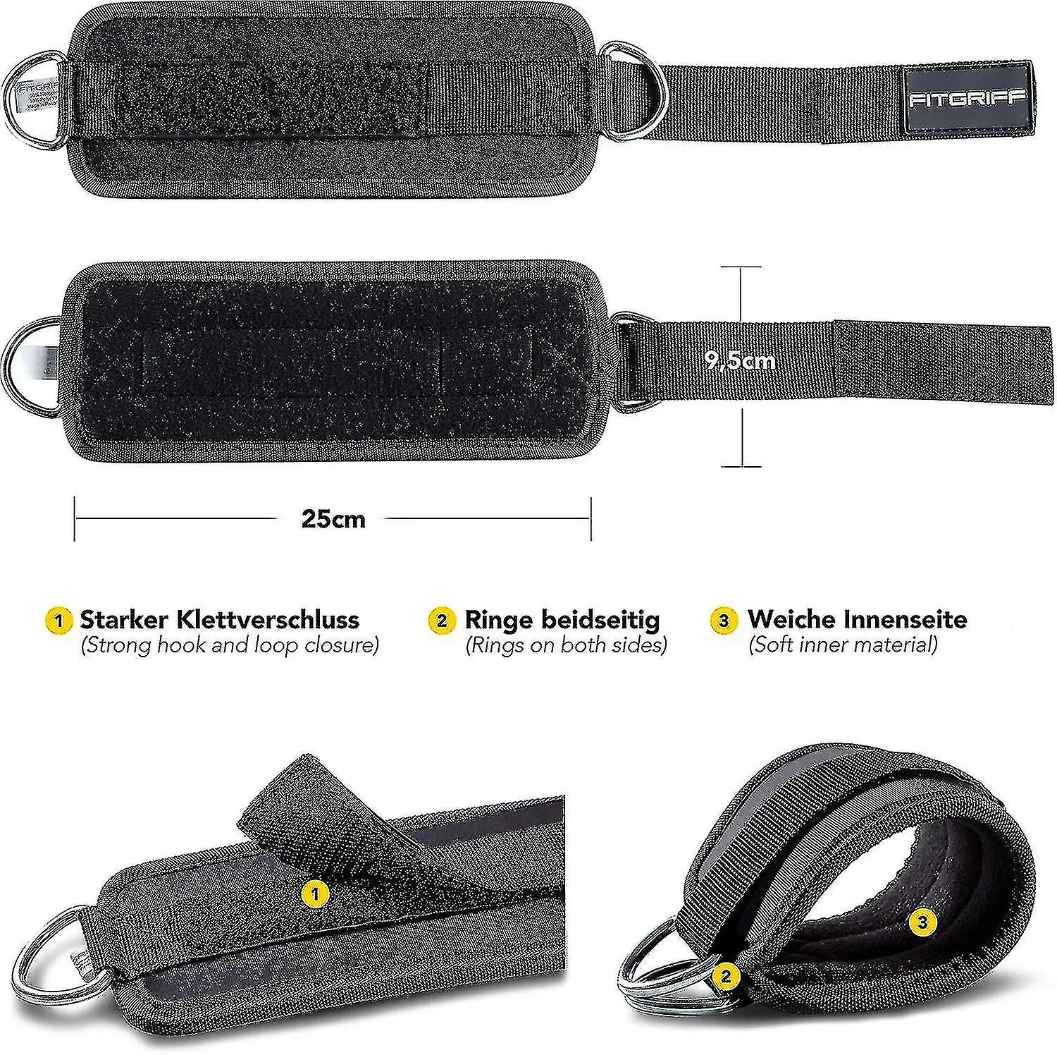 Fitgriff correas acolchadas para el pie V1, Pack De 2, Para Entrenamiento Fitness En La Máquina De Cable, Correas De Tobillo Par
