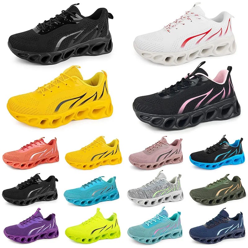 Hombres Mujeres Zapatos para correr Moda Entrenador Triple Negro Blanco Rojo Amarillo Púrpura Verde Azul Melocotón Teal Púrpura 